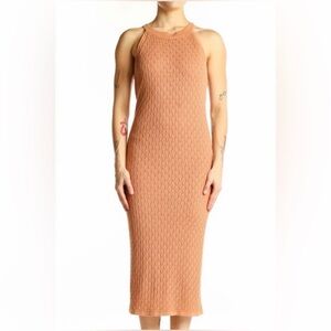 House of Harlow 1960 Textured Knit Midi Dress in Peach M